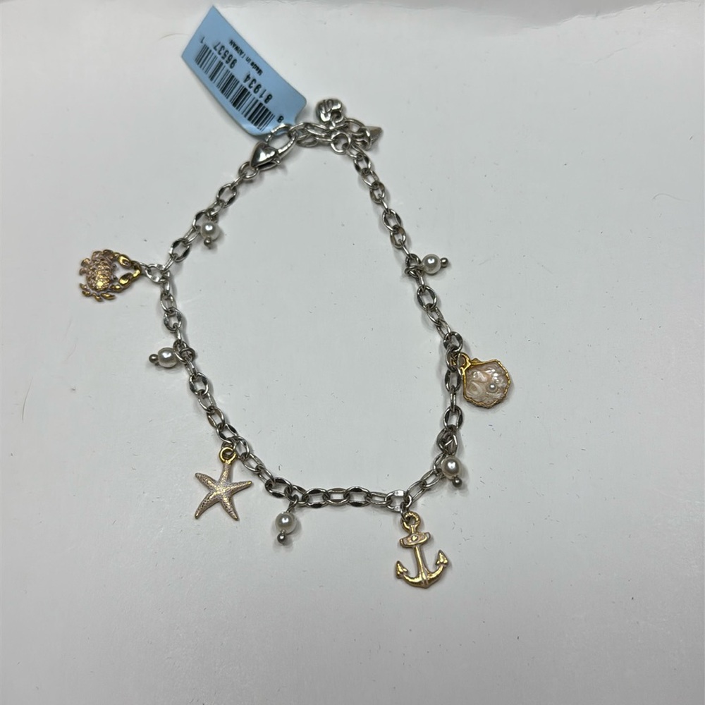 Brighton Cape Cod Gold & Silver Nautical Charm Anklet 10” Ankle Bracelet